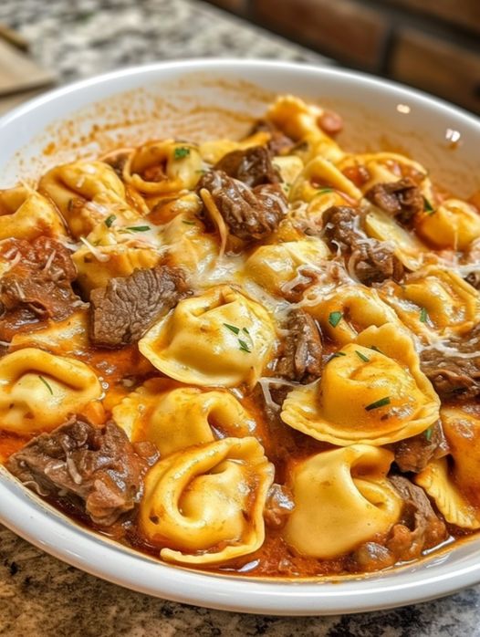 Cheesesteak Tortellini in Rich Provolone Sauce