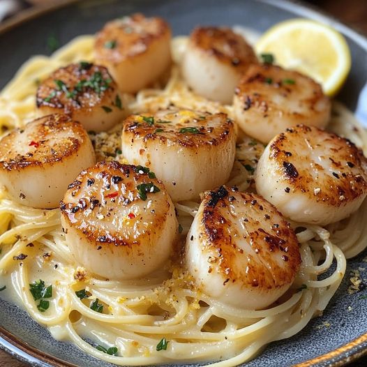 Garlic Butter Scallops with Linguine