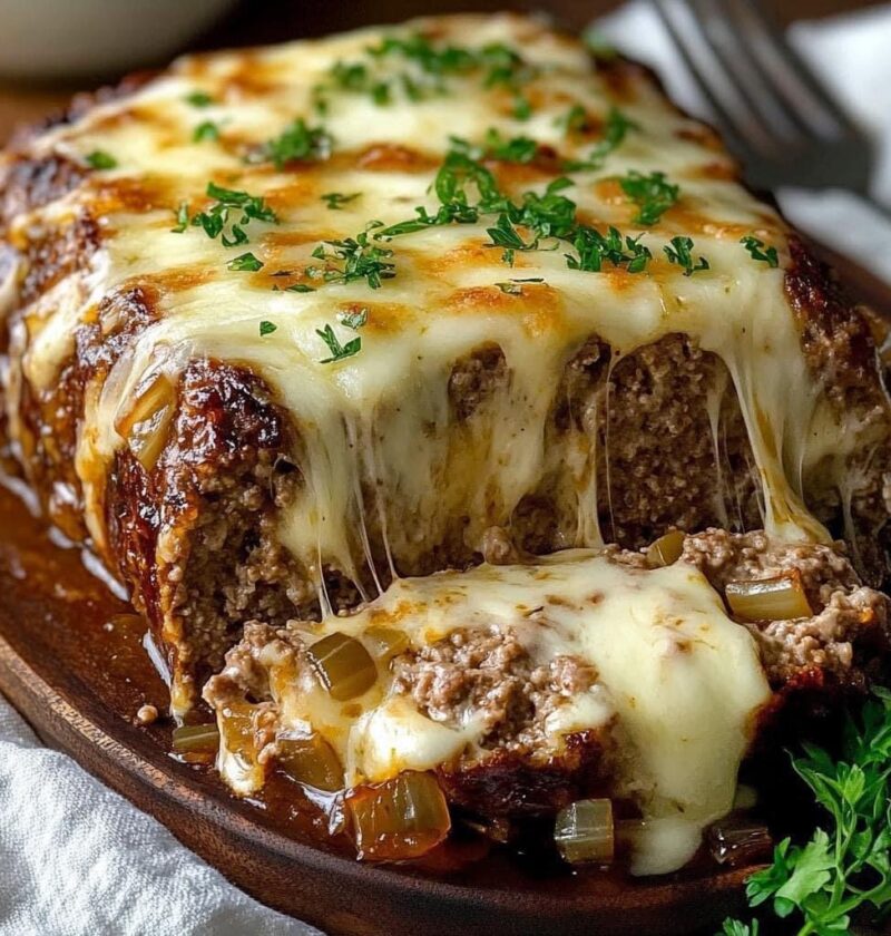 French Onion Meatloaf with Melted Swiss