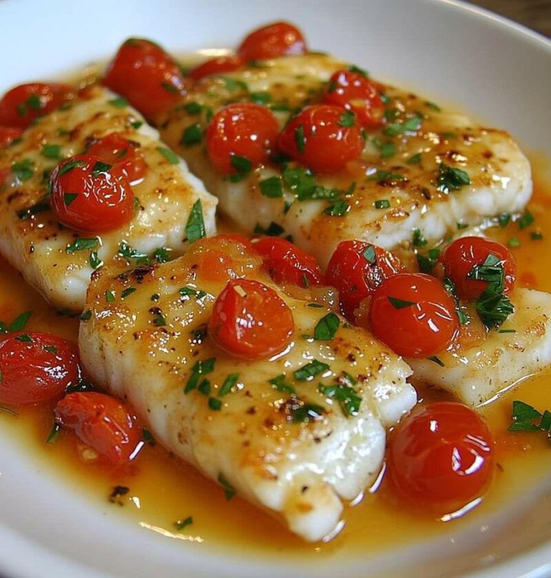 Cod in a Tomato Lemon Butter Sauce